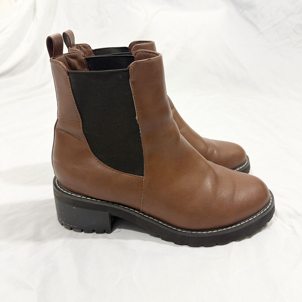 Lane Bryant Brown Chelsea Ankle Boots Faux Leather Round Toe Womens 10W Pull Tab